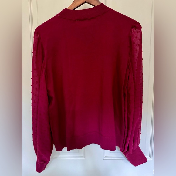 CeCe Cotton Sweater Long Chiffon Swiss Dot Sleeves - Picture 3 of 6